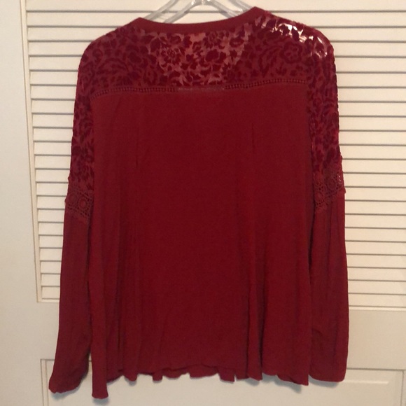 Sundance Red Velvet and Crochet Top, L - Picture 5 of 8